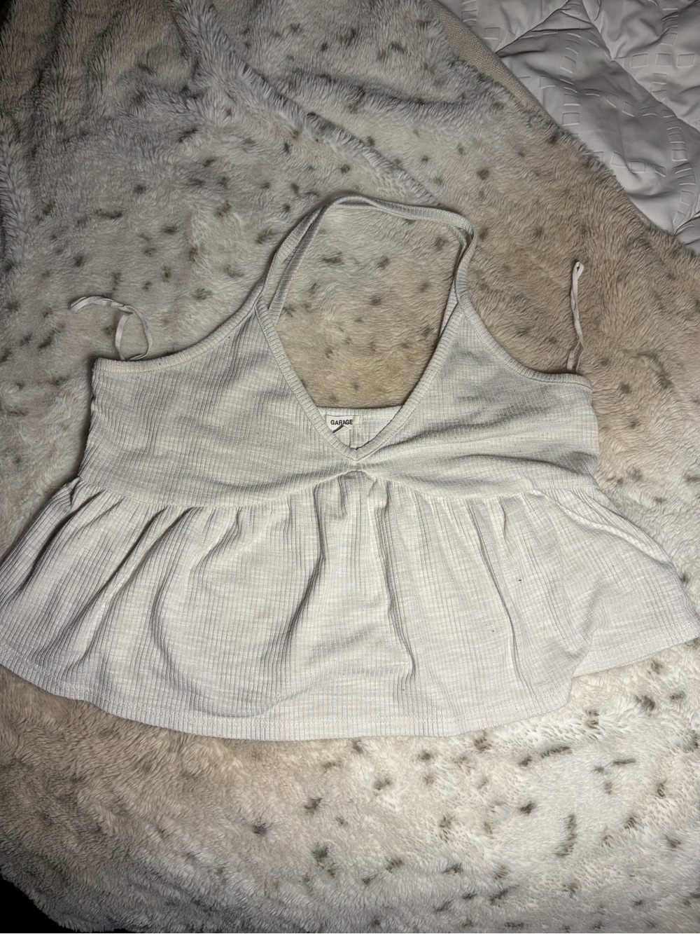 Garage Cream Ribbed V-Neck Peplum Camisole